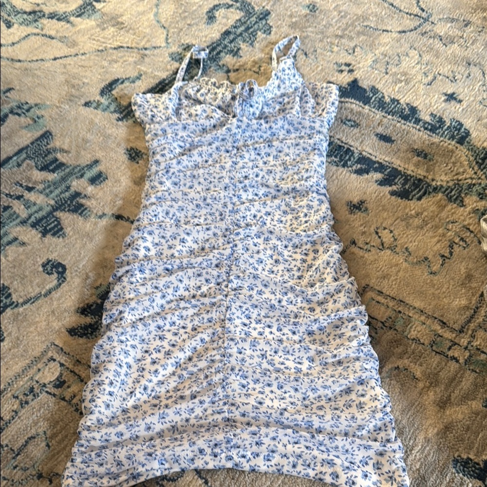 H&M Blue Floral Mini Ruched Dress
